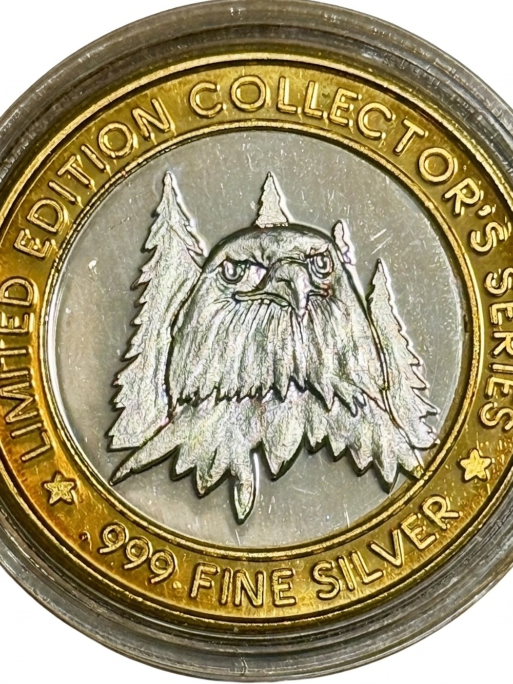 1997 Chip-in Island Resort Silver 10 Dollar Gaming Token, Eagle Head in Capsule